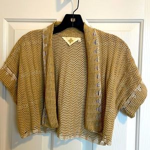 Anthropologie cropped cardigan . NEW never worn . Dark tan / a little sparkle